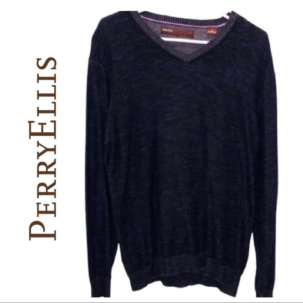 Perry Ellis Men’s V-neck Sweater Black Medium